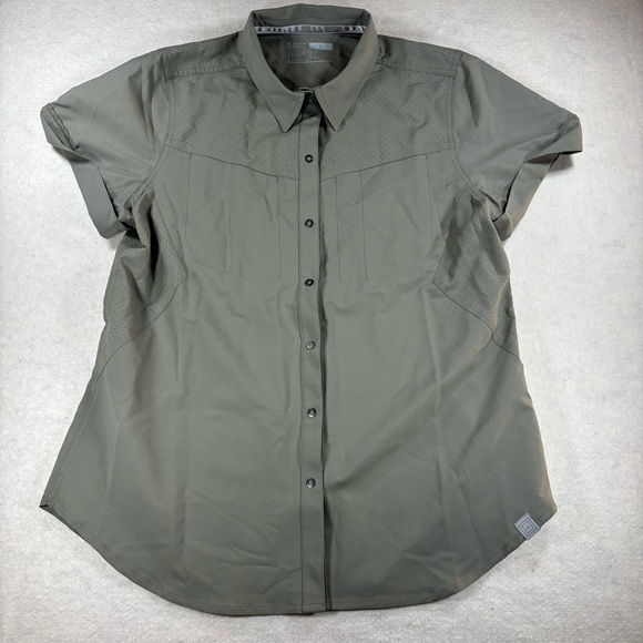 5.11 Tactical Tops - 5.11 Tactical Women’s Marksman Short Sleeve Button Down Shirt Ranger Green Sz L